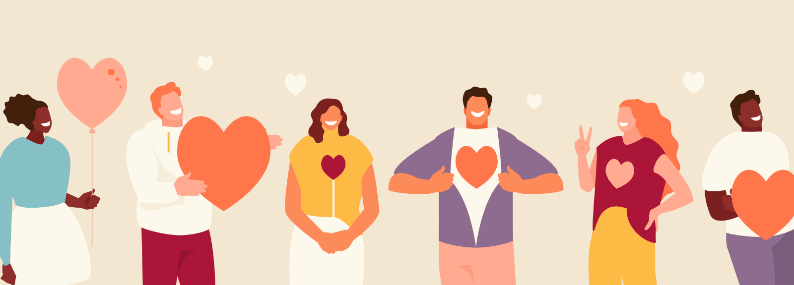 Illustration de gens portant chacun un cœur